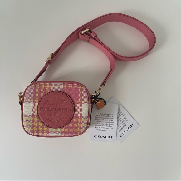 Coach Mini Dempsey Camera Bag With Garden Plaid Print And Coach Patch New W/ Tag - Picture 3 of 14